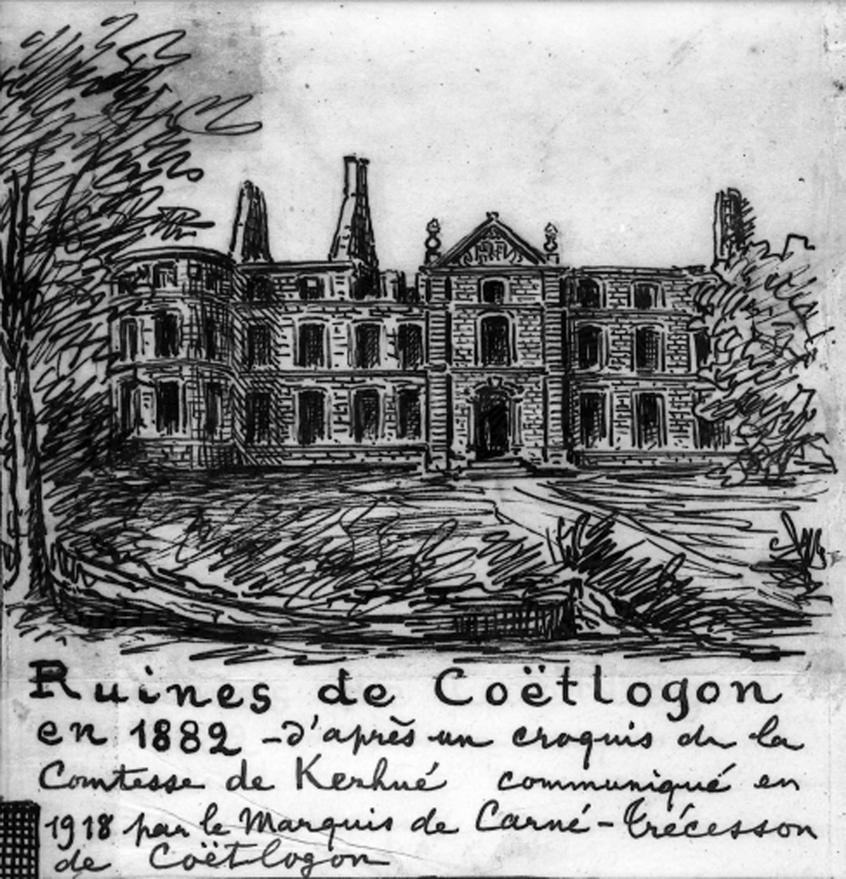 ruines du chateau de Coetlogon, disparues depuis 1893 coetlogon